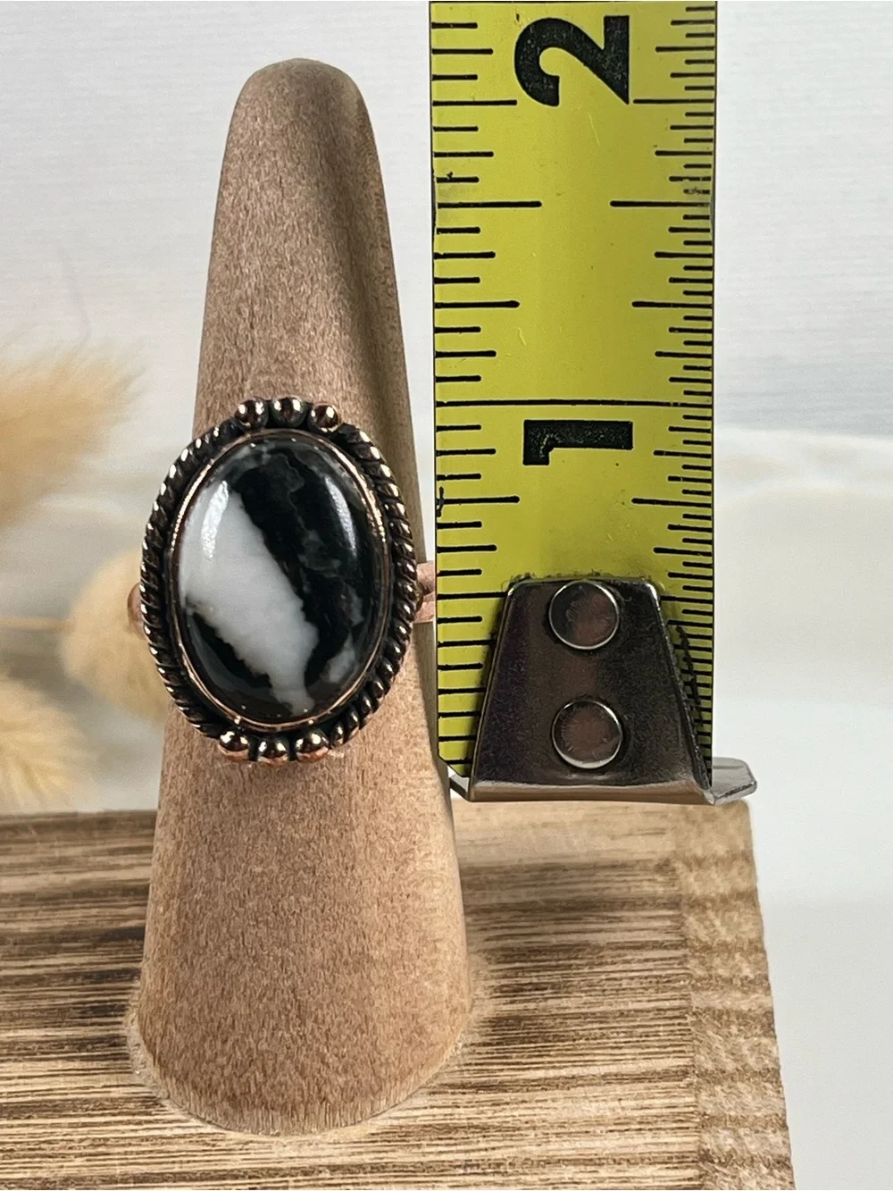 Solid Copper Zebra Jasper Gemstone Ring Size 7.75 Adjustable